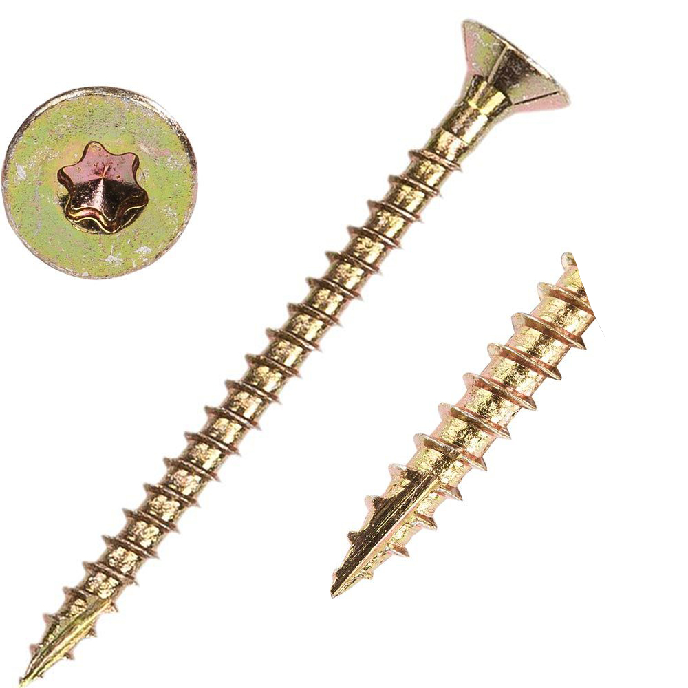 Винт Tornillo Para Madera Galvan с двойной резьбой, круглая плоская головка, шестигранная бронзовая шайба, черная, золотая, нержавеющая сталь, звездообразный деревянный винт