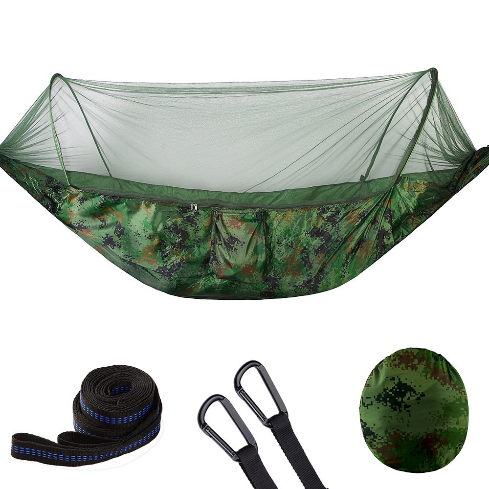 High Quality Nylon Material New Style Automatic Quick Opening Hammock Outdoor Camping Hammock Tent with Mosquito Net