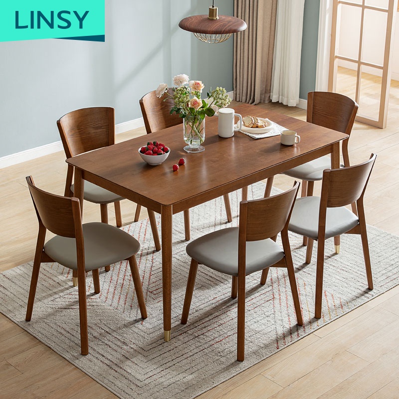 Linsy Nordic 4 6 местный длинные однотонные деревянный стул черный квадрат деревянный обеденный стол, набор Ls003R11