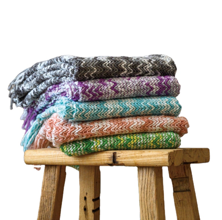100% Acrylic New Chevron Decorative Knitted Throw Multi Colours
