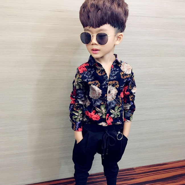 KS1490 Wholesale korean style boys floral shirt 2019