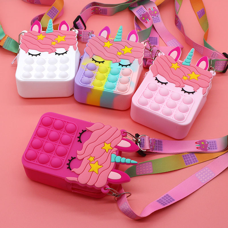 BPA Free Silicone Children Pop Unicorn Wallet Bag Bubble Warp Toy Bag
