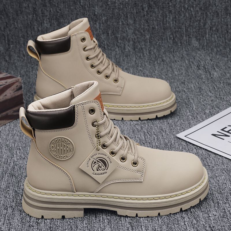 New Men's Short Boots Autumn High Top Boots British Style Short Thick Soled Boots