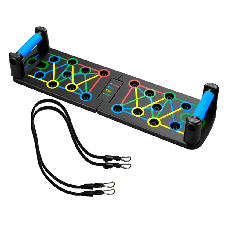 Color-coded System Multi-functional Foldable Push up Board With Pull Rope resistance bands