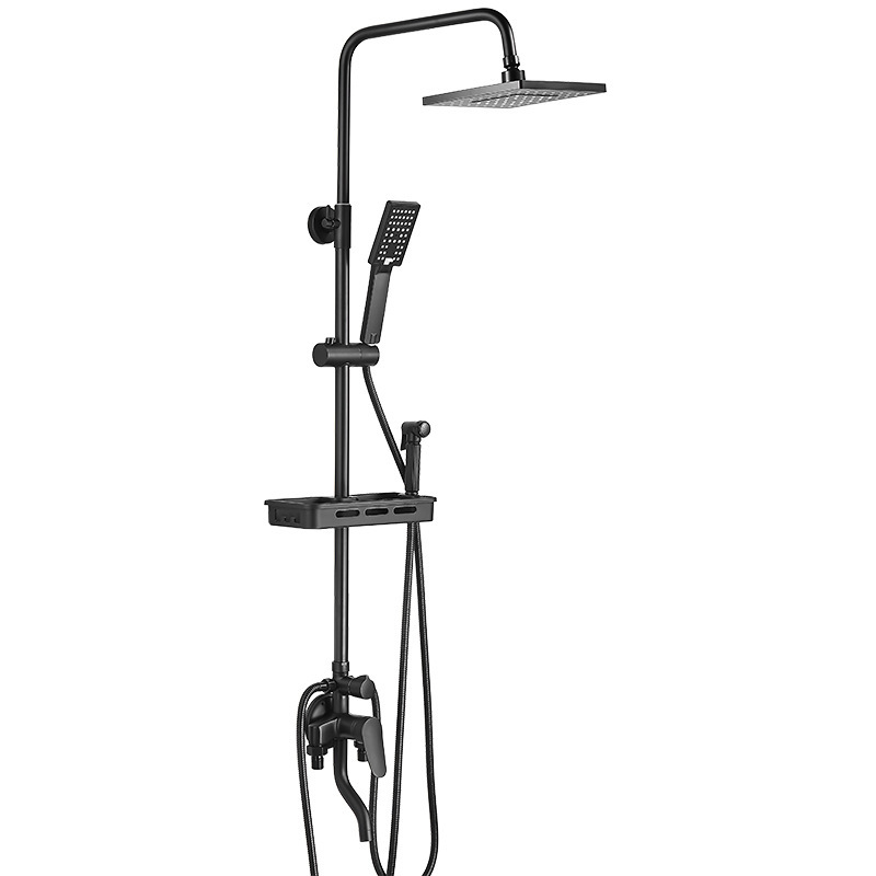 Faucet Shower Set Brass Shower System Black Pressurized Rain Bath Head Wall-mounted Shower Head Multifunctional Bathroom Set