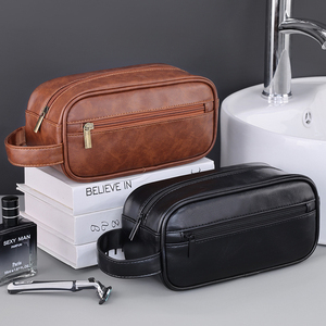 Large Capacity PU Leather Men's Travel Makeup Bag Fashionable Logo Outdoor Cosmetic and Toilet Supplies Portable Wash Bag