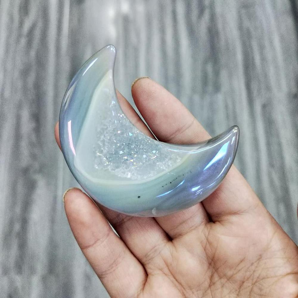 Оптовая продажа, натуральный резной Агат Aura Agate Geode Moon Reiki, Хрустальный Агат, друза, луна, свадебные сувениры для гостей