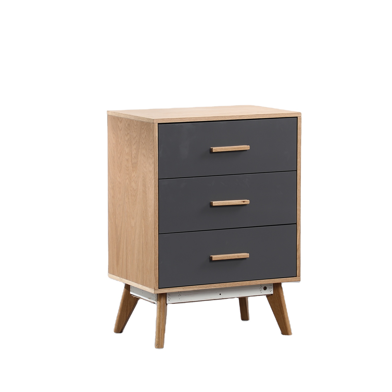 Minimalist Luxury Bedroom MDF Panel Oak Legs Modern 3 Drawer Night Stand Nordic Nightstand for Bedroom