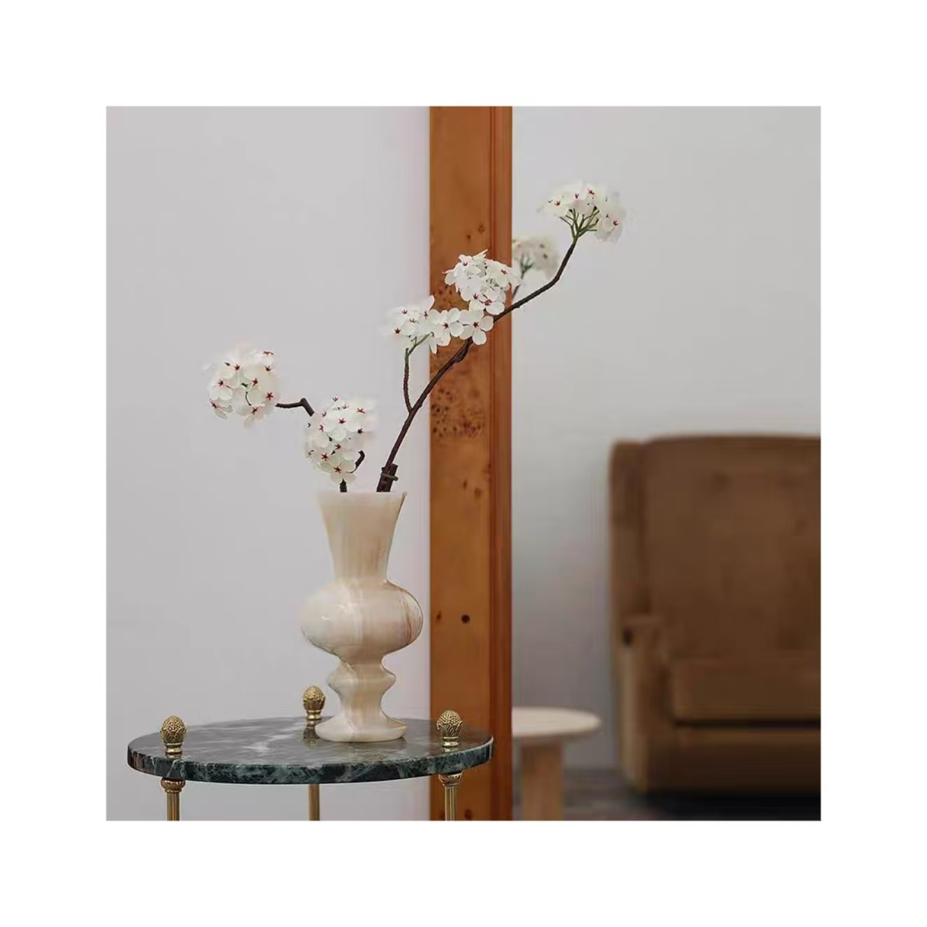 Nordic Natural Marble Flower Vase Luxury Onyx Marble Vase Elegant Stone Flower Pot For Home Decor Wedding Party