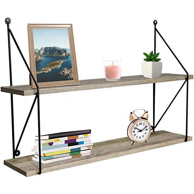Best price contemporary floating metal iron shelf bathroom modern Wood wall mounted shelves