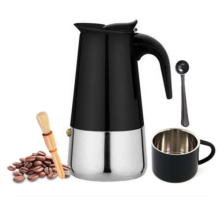 6Cup итальянская нержавеющая сталь профессиональная Эспрессо машина портативная кофеварка с черной матовой росписью