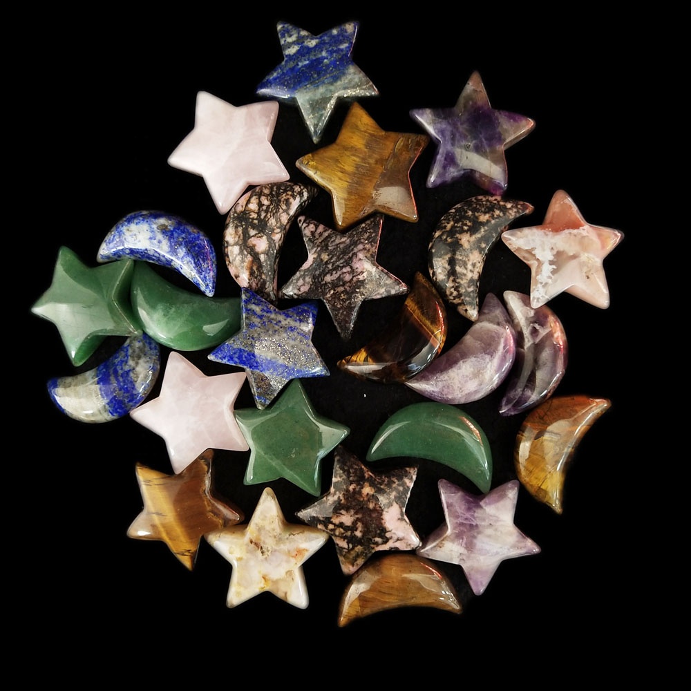 Wholesale Natural Hand Carved Healing Decorative Crystal Stone Moon And Star Shape Craft For Gifts