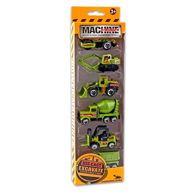 Green alloy die cast engineering truck toys set sliding metal cars diecast model car with 6 pcs