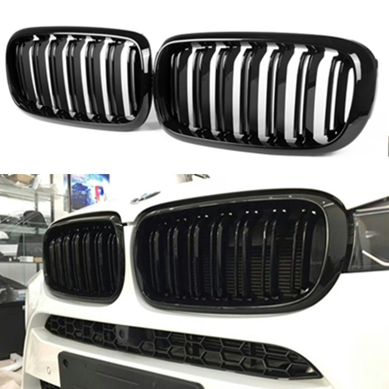 Для BMW X5 F15 X6 F16 двойная планка 2 планки глянцевая/матовая Черная Пластиковая передняя решетка 2014-IN
