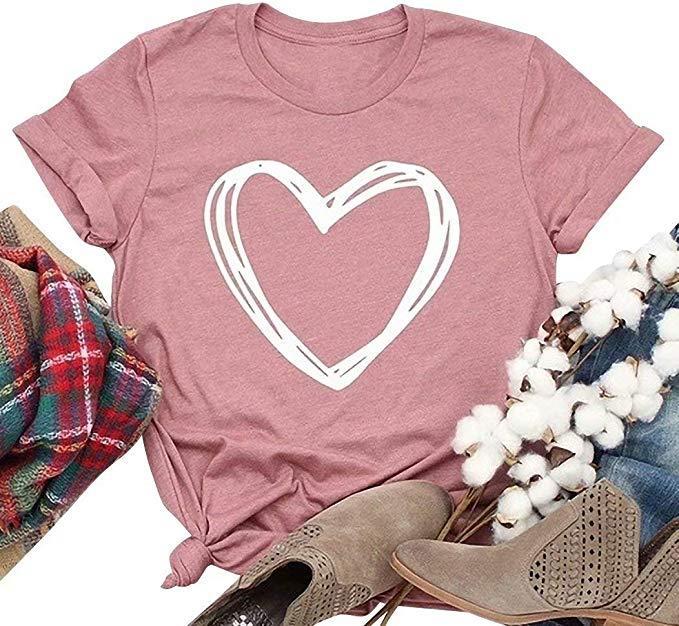Женская летняя Элегантная футболка Love Pattern Print Tops o-образным вырезом с коротким рукавом повседневные футболки