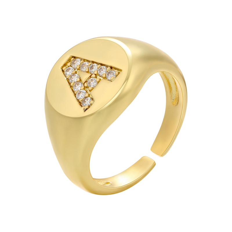 18K Gold Plated Adjustable Wide Band Cz Alphabet Initial Ring Opening Cubic Zircon Letter Finger Rings