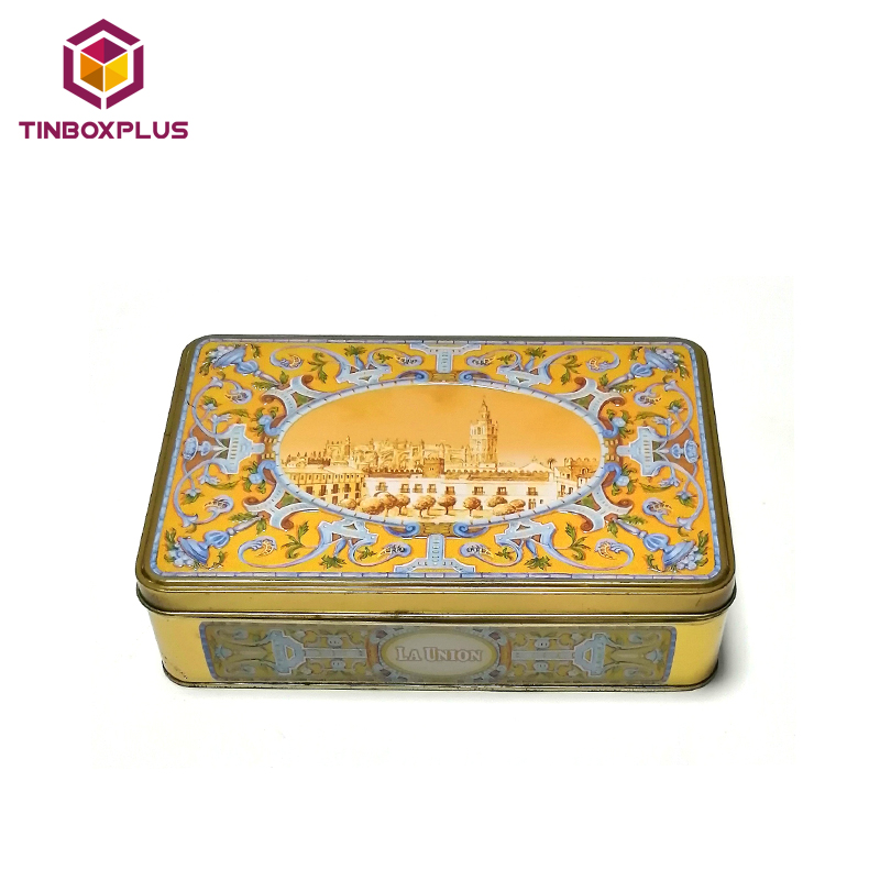 Rectangle Hinged Tin Metal Biscuit Storage Box ECO Friendly Food Packaging Iron Box