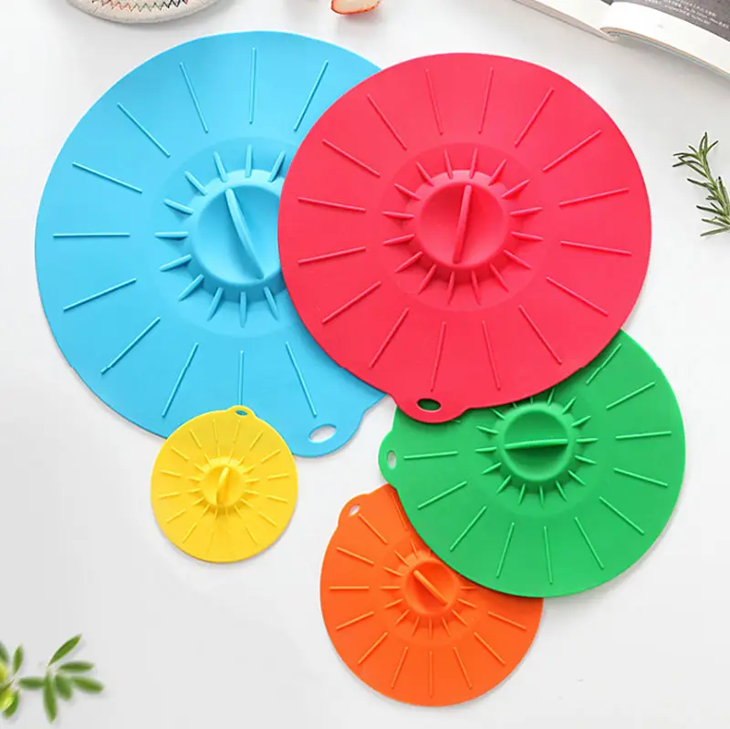 Set of 5 Food Covers - Fits Various Sizes of Cups, Bowls, Pans, or Containers- Silicone Suction Lids