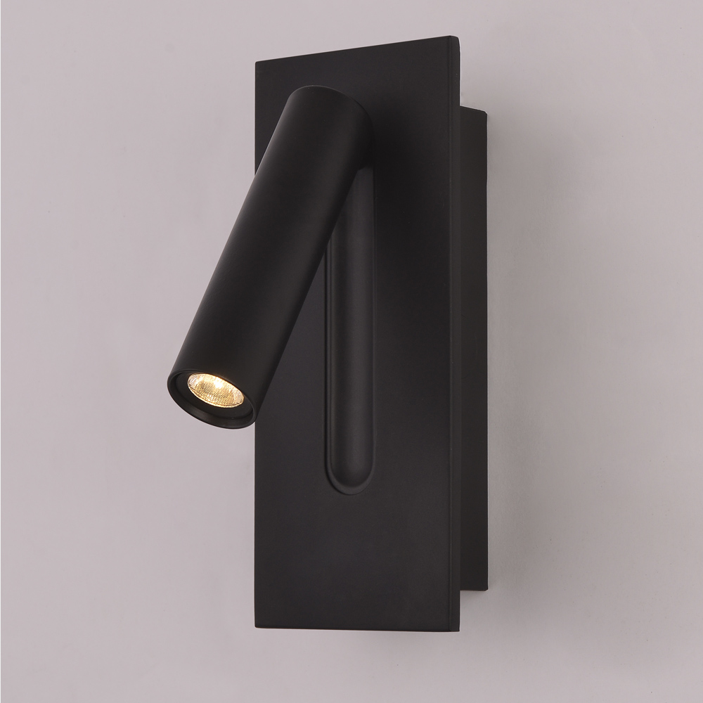 Modern Adjustable Built In Black Headboard Bedside Reading Wall Lamp 3w Bed Led Wall Mounted Light For Hotel
