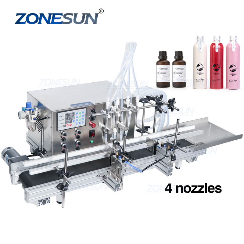 ZONESUN, 4 насадки, магнитный насос, автоматический Настольный станок с ЧПУ, наполнитель для жидкости с конвейером, 110-220 В, для разливочной машины для духов