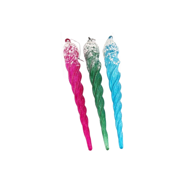 New Year Colored Glass Icicle For Festival Christmas Tree Set Of 6 Ornaments