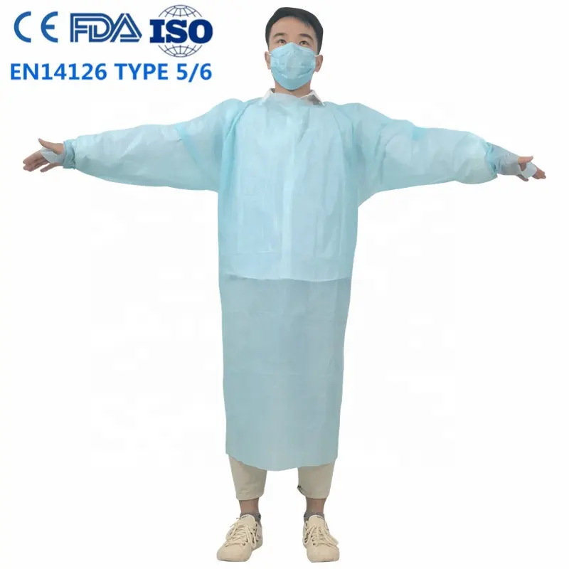 Cpe Gown Waterproof Aami Level 2 PP PE 40g Long Sleeve Gown With Thumb Buckle For Laboratory Work Clothes En14126 Qualification