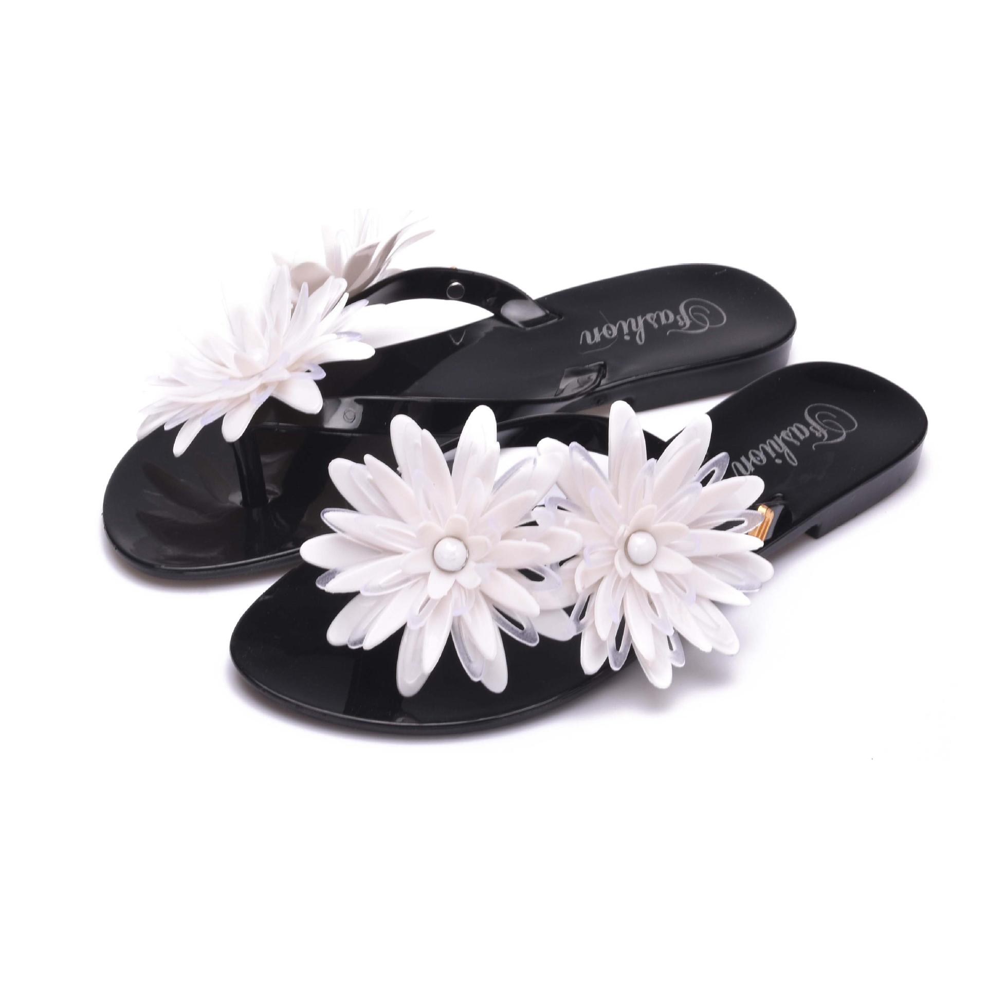 nice camellia flower shoes clear pvc jelly sandals outdoor fashion slippers