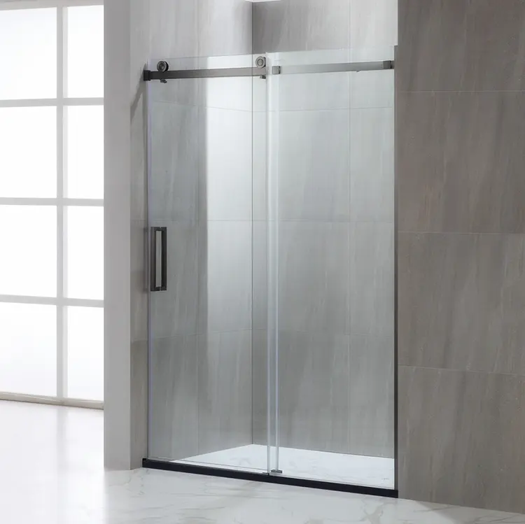 KMRY 140*190cm Stainless Steel Matte Black Frameless Single Sliding Soft Close Clear Tempered Glass Bathroom Shower Door