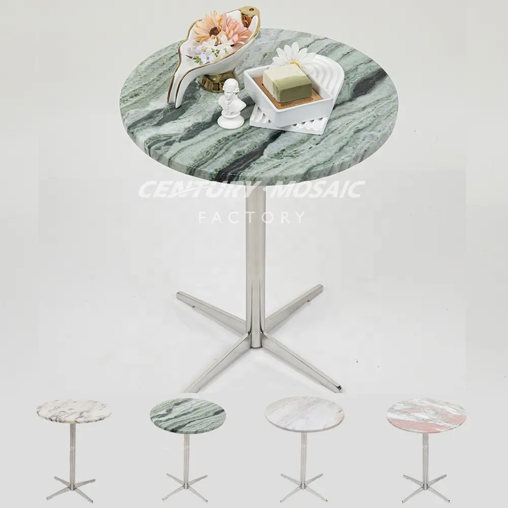 Centurymosaic Wholesale Polished Natural Stone Marble Round Side Table Set Marble Table Tops With Metal Legs