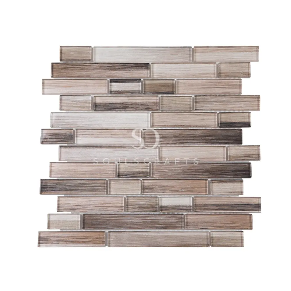 Soulscrafts Brown Strip Glass Mosaic Tile For wall