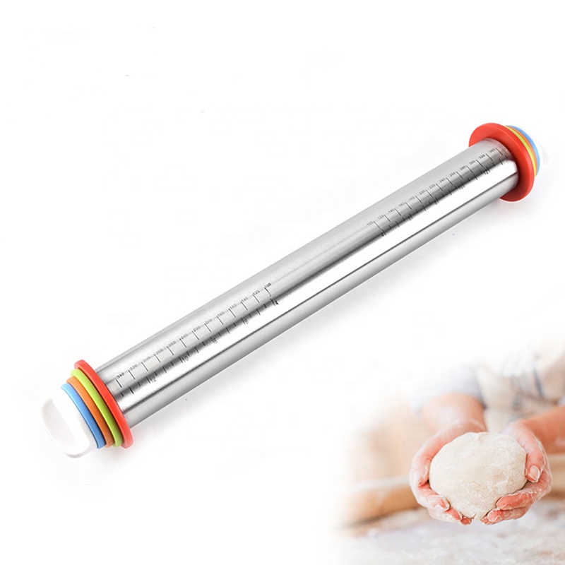 16 inch French Rolling Pin with Thickness Ring Adjustable Stainless Steel Dough Rolling Pin