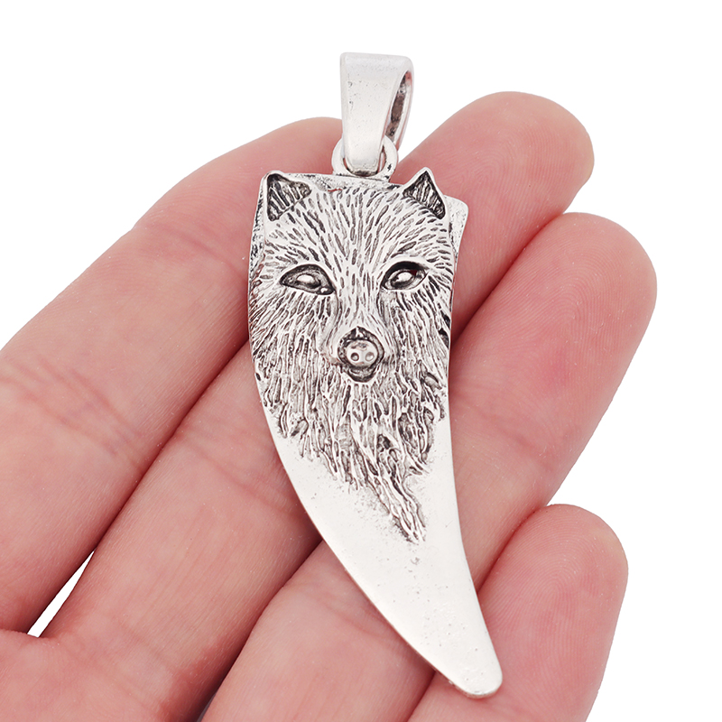 Antique Silver Large Wolf Head Tooth Teeth Charms Pendants for Necklace Jewelry Making Findings 74x22mm