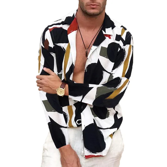 Fall print men's shirt button up long sleeve breathable fashion casual Hawaii shirt man