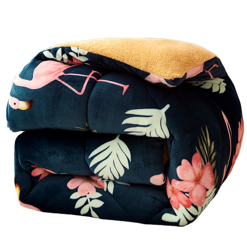 RTS winter printed twin queen king size sherpa flannel comforters comforter set bedding luxury