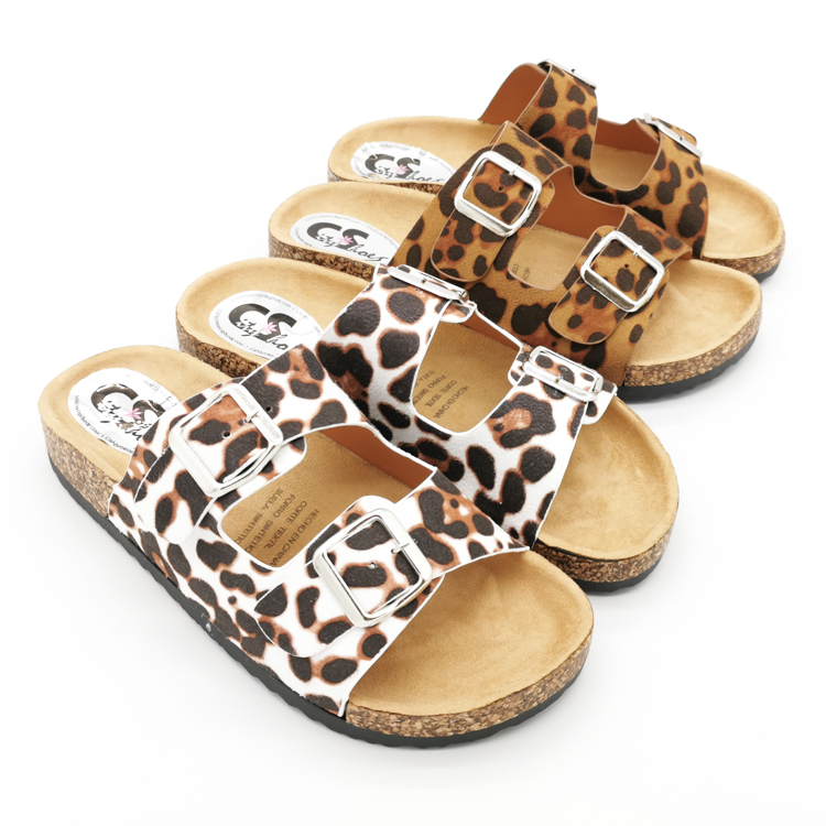 Hard-Wearing Lightweight fashion leopard brown and white slides sandals slippers for ladies and women