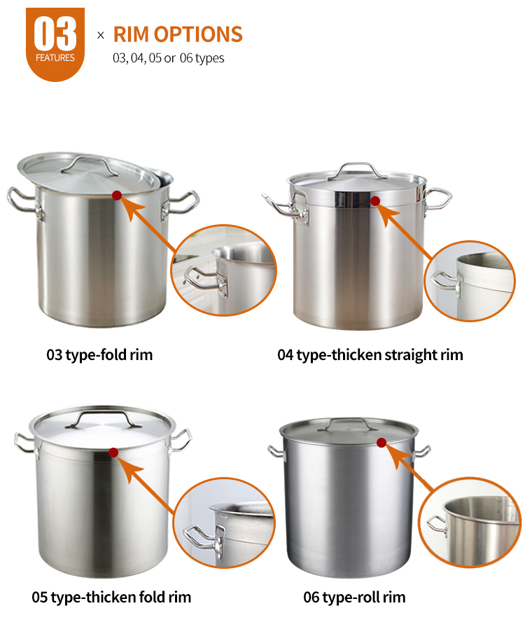 commercial industrial large 304 stainless steel cooking high stock pot warmer range  wholesale set soup and stock pot
