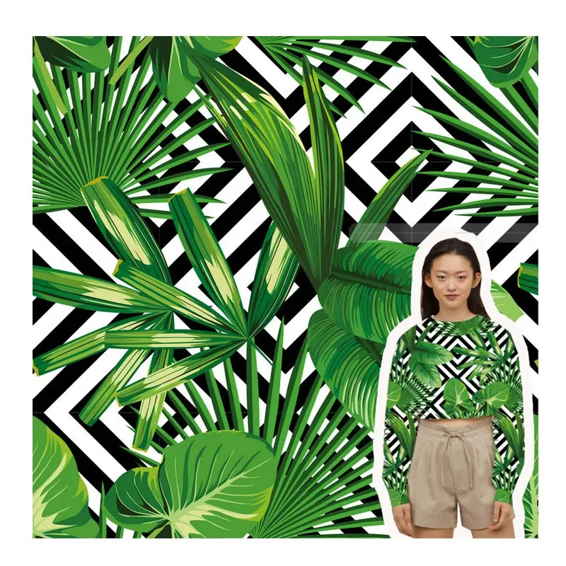 Cheap Banana Leaf Print Fabric Fonesun-ps522-112 100% Polyester for Women Clothing Woven Plaid Digtal Printed Opp Bag 20 Meters