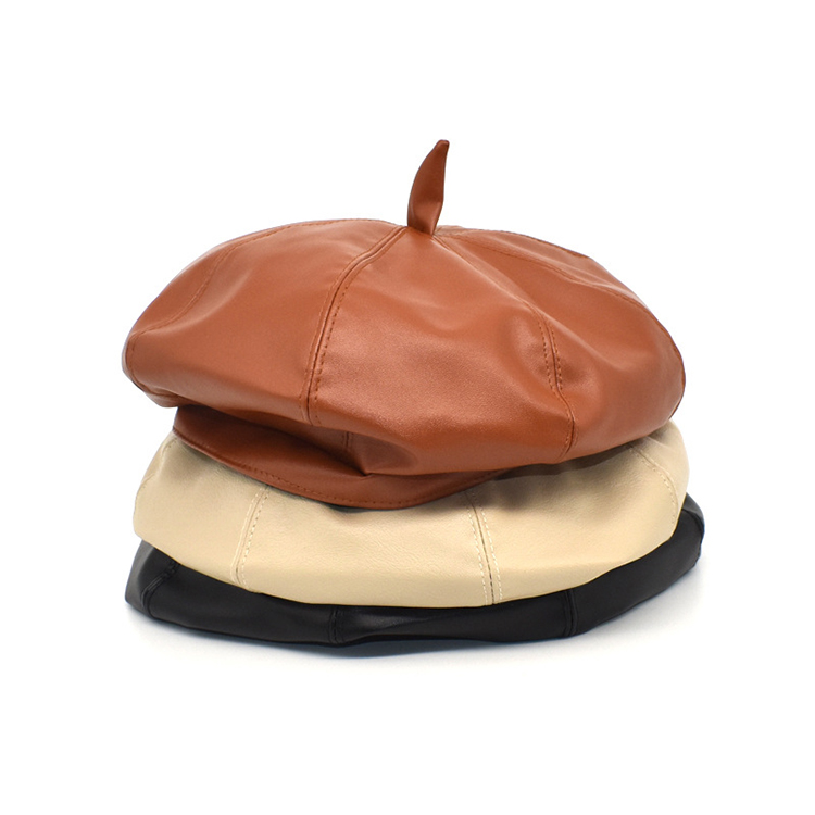 2021 Autumn Trending British Style Plain Vintage British Style Solid Pu Material Beret Vintage Hats -HQ