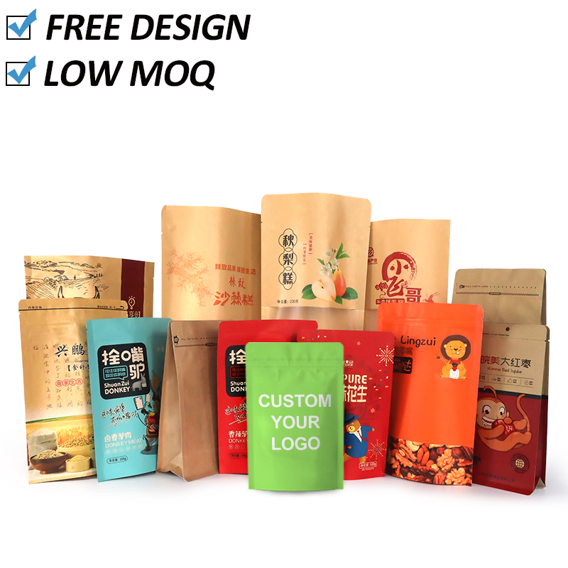 Wholesale Pouch Custom Logo Food Grade Zipper And Handle Flat Bottom Aluminum Doypack Standing Aluminium Bags Packaging Bag