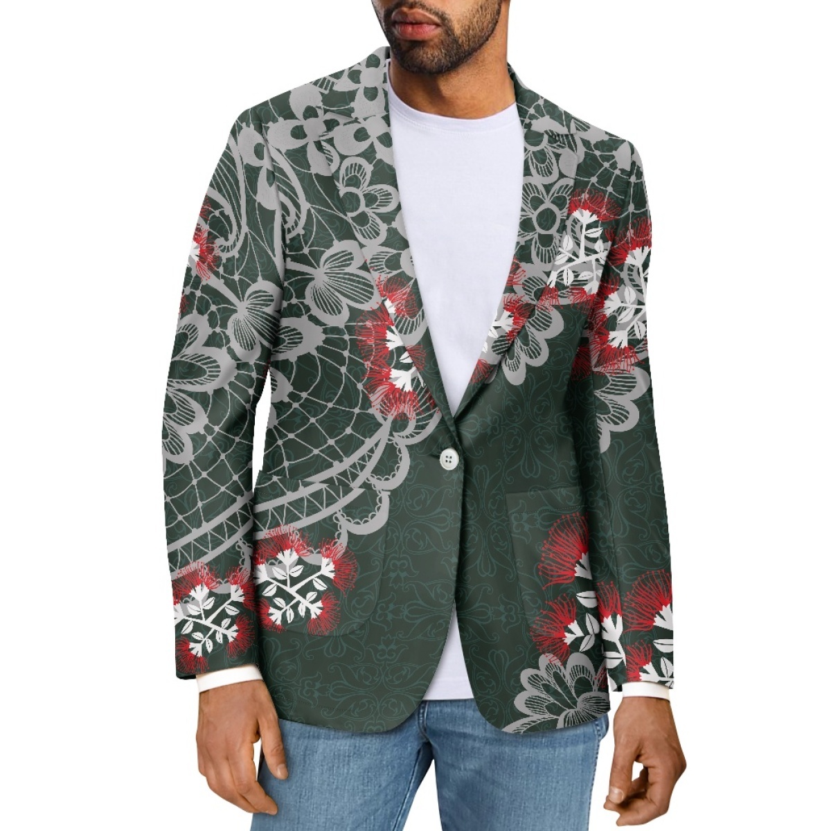 Factory Direct Print On Demand Hot Sale Men's Suits Blazer High Quality Pohutukawa Printing Men's Casual Blazer Men Suit