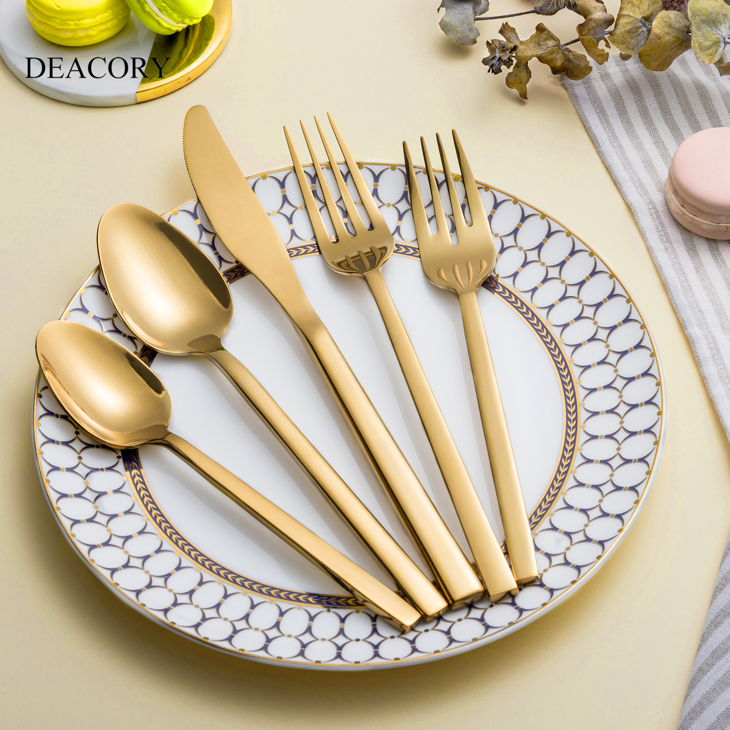 DEACORY Wholesale stainless steel wedding party bulk gold flatware