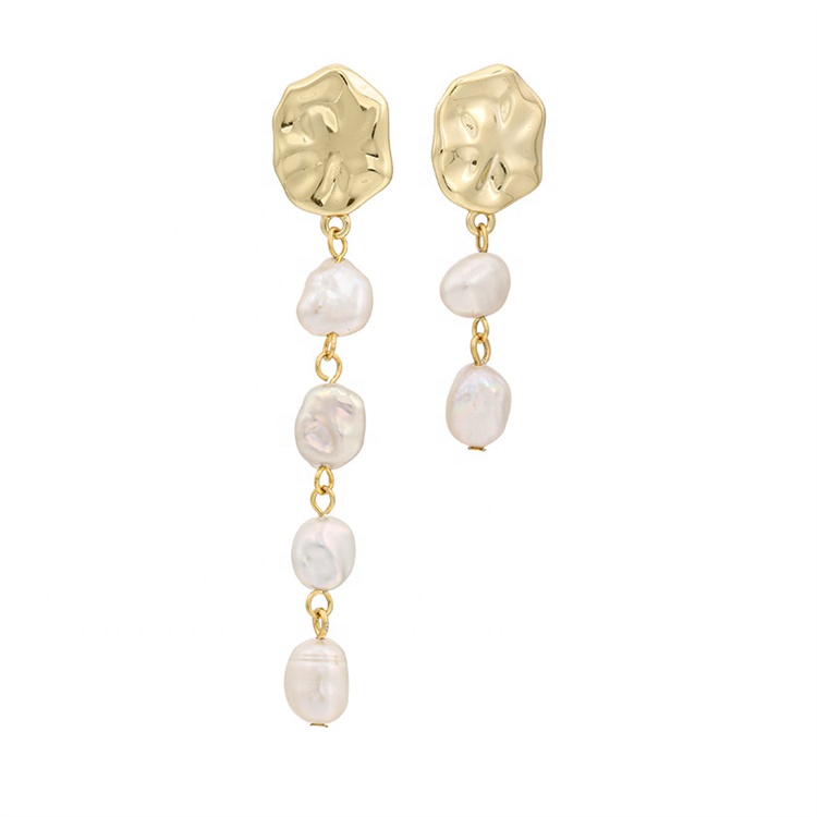 18k Gold Plated Simple Long Short Drop Earrings Jewelry 925 Sterling Silver Irregular Freshwater Pearl Baroque Earrings