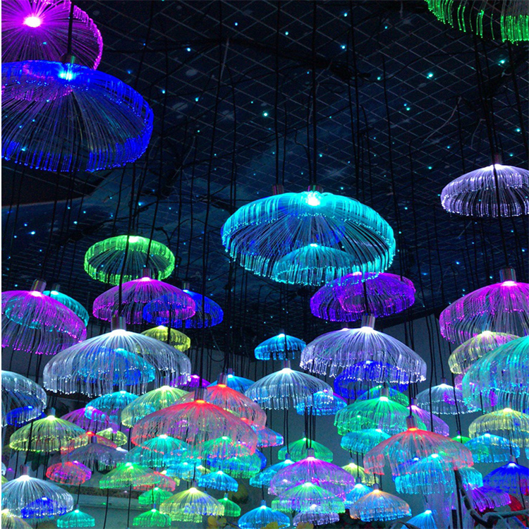 Outdoor Waterproof Christmas Holiday Decoration Optical Fiber Hang Lamp Led Fiber Optic Jellyfish Light