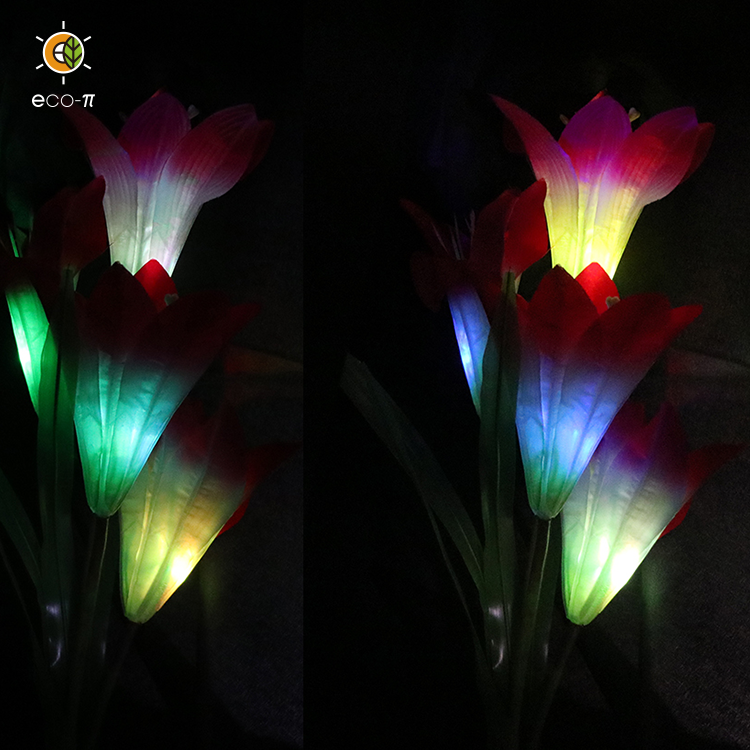 waterproof color flower decoration stake lights purple lily solar LED garden lights