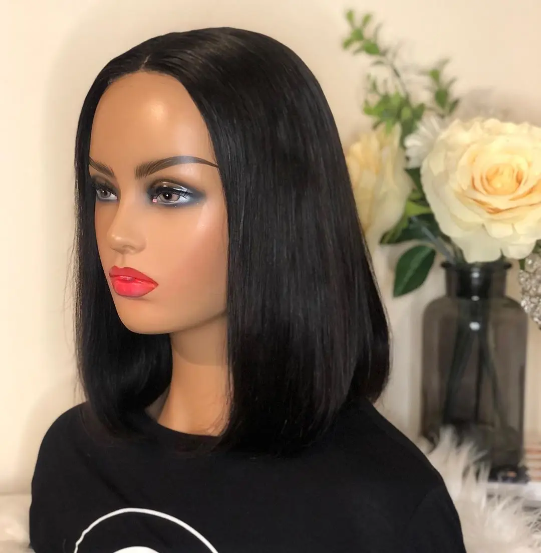 Factory direct sale virgin human hair lace wigs short colored bob brazilian human hair lace wigs middle part with baby hair hair