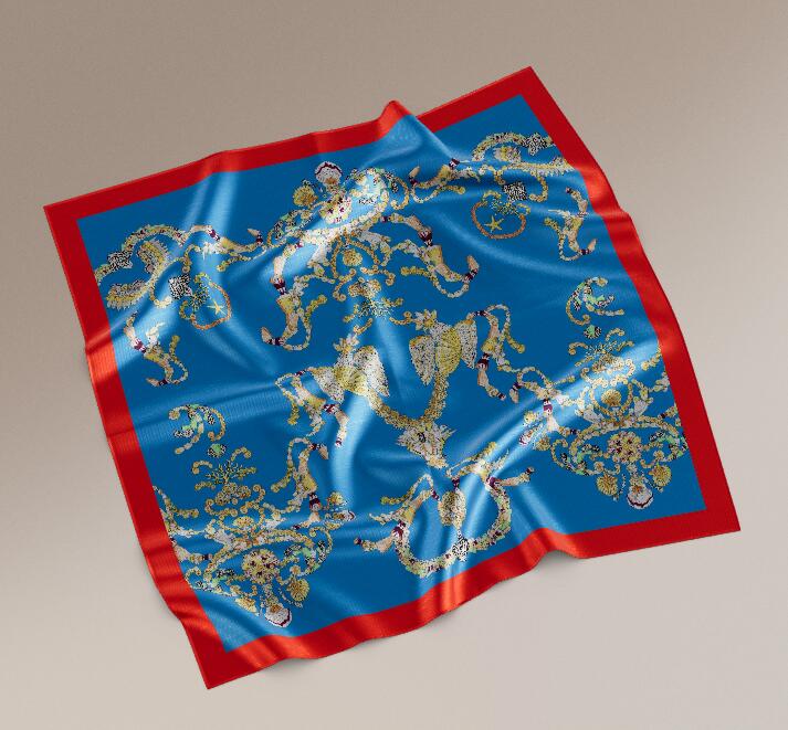 Custom Digital Printing Chain Pattern Satin Design Square Scarves Ladies 100% Silk Scarf