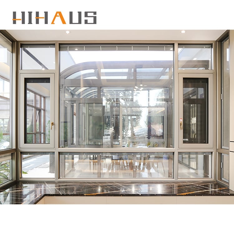 Hihaus новые Кривошипные тройные панели створки большие алюминиевые угловые окна
