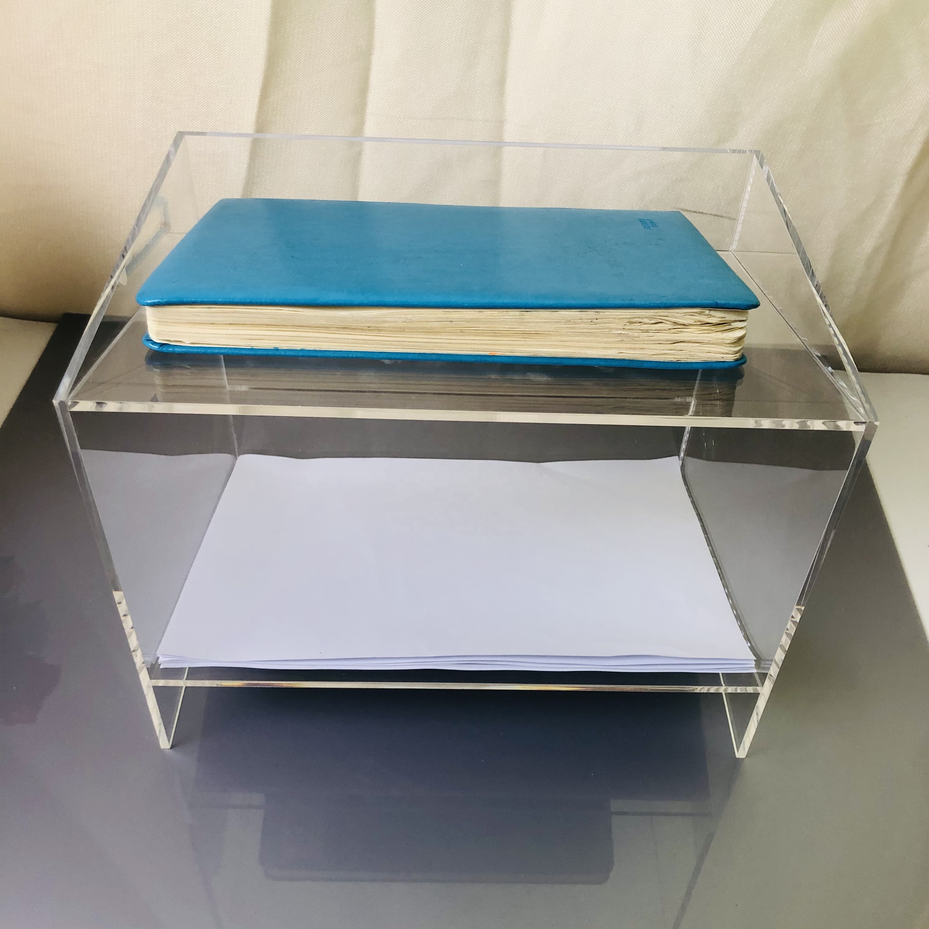 Transparent Desk Top Document Paper Organizer Stand Office Use Pen Holder Calculator Rack Acrylic Letter Tray