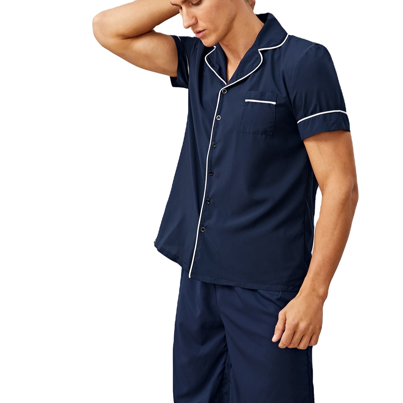 2021 Summer Custom New Cotton Pajama Set Short Sleeve Pajama Sets Private Label USA Wholesale Soft Pajama Set For Man