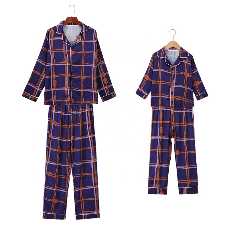 Factory Price Family Matching Children Polyester Satin Pyjama Enfants
